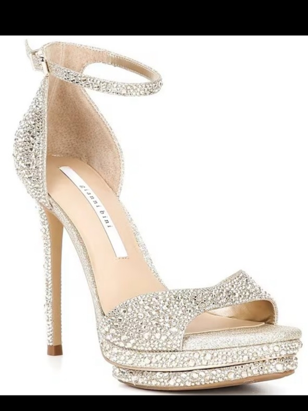 Crystal Embellished Silver Ankle-Strap Platform Sandal